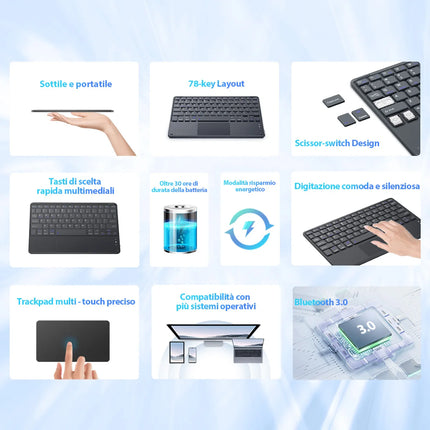 Portable Wireless Bluetooth Keyboard for Tablet, Smartphone, Laptop - English, French, Arabic Layout