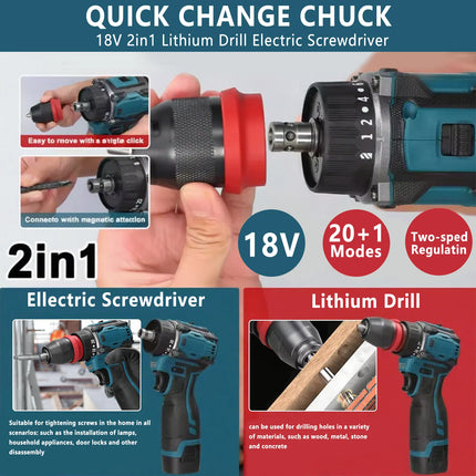 16,8V bürstenloser kabelloser Bohr- und Schrauberset mit 45Nm Drehmoment - zwei Akkus für Heimwerker-Reparaturen