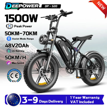 1500W Elektrisches Mountainbike mit 48V 20Ah Akku und 20 Zoll Fat Tires für Geländependeln