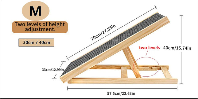 Adjustable Wooden Pet Ramp for Dogs and Cats Foldable Non-Slip Ladder for Bed Sofa and Car Use 50kg