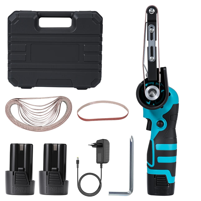 16,8V Akku-Mini-Bandschleifer und Winkelschleifer Elektrowerkzeug mit 15 Schleifbändern und 2 Akkus