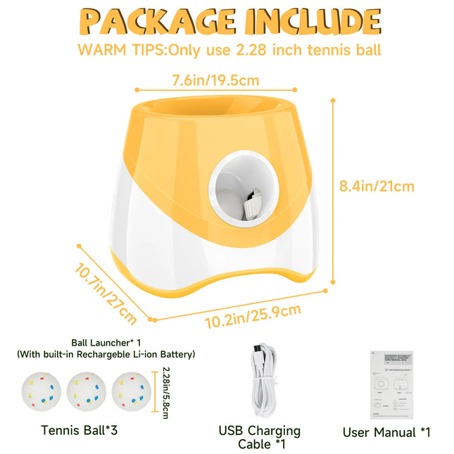 Automatic Dog Ball Launcher with 3 ETPU Balls - Adjustable 19-45ft Distance Rechargeable Fetch Toy