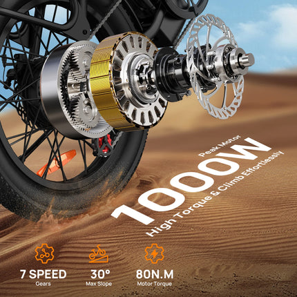 1000W Fat Tire Electric Bike with 48V 13Ah Removable Battery and 7-Speed Gears for Adult Commuting