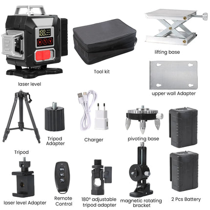 16-Linien 360-Grad Grünstrahl Laser-Nivelliergerät mit Stativ, selbstnivellierendes horizontales und vertikales Werkzeug