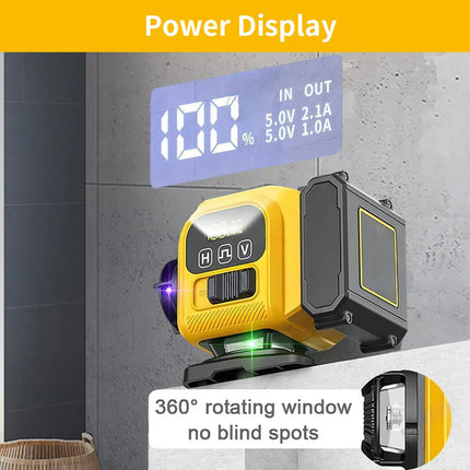 16-Linien 4D Laserwasserwaage, 360-Grad Selbstnivellierendes Kreuzlinienwerkzeug mit Fernbedienung und 8000mAh Akku