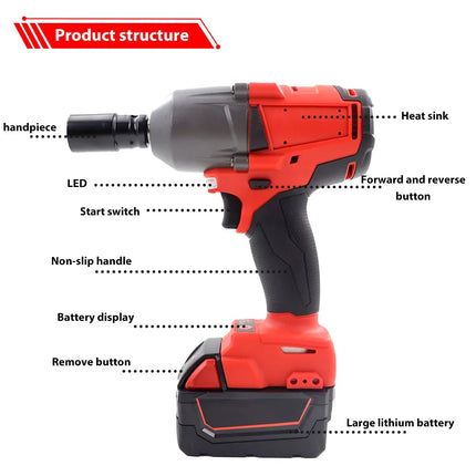 18V kabelloser bürstenloser Schlagschrauber 1/2-Zoll-Antrieb 1300NM hohes Drehmoment für Milwaukee-Akkus