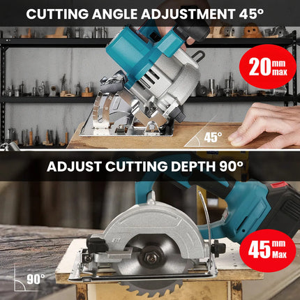 18V kabellose 5-Zoll bürstenlose Kreissäge, 125mm Holzbearbeitungswerkzeug mit verstellbarem 0-45° Gehrungsschnitt