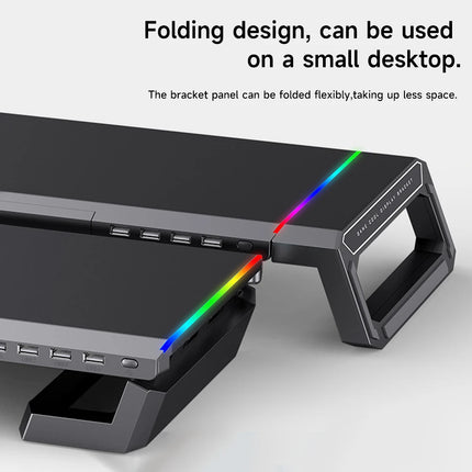 Foldable Monitor Stand Riser with USB Hub, RGB Lighting, Storage Drawer, Tablet Holder for Desk