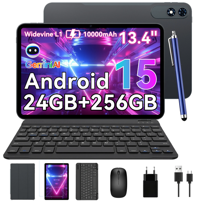 13.4 Inch Android 15 Tablet 8GB RAM 256GB ROM 10000mAh Battery Wi-Fi PC with Keyboard and Mouse Set
