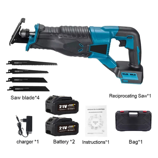 900W Cordless Reciprocating Saw with 4 Blades, Battery and Storage Case for Wood, Metal, and Pipes