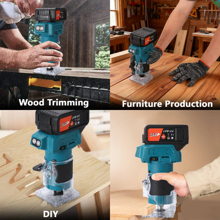 18V Akku-Holzfräse 1000W Elektrowerkzeug mit 1/4 Zoll Spannzange und 5-Gang-Verstellung