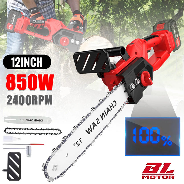 12 Inch Brushless Electric Chainsaw 850W Cordless Woodworking Saw Compatible With 18V Makita Batteries