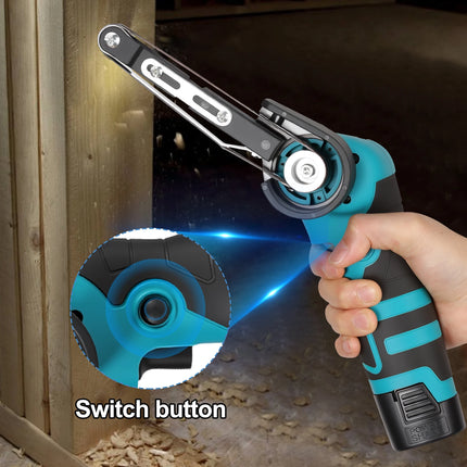 16,8V Akku-Mini-Bandschleifer und Winkelschleifer Elektrowerkzeug mit 15 Schleifbändern und 2 Akkus