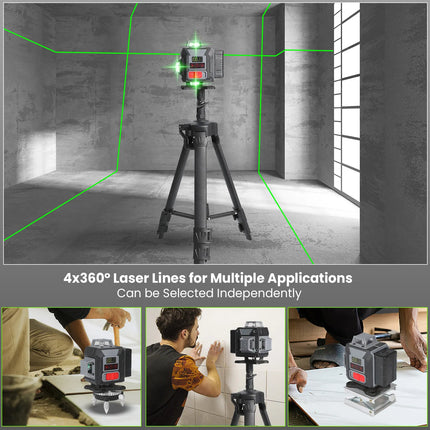 16-Linien 360-Grad Grünstrahl Laser-Nivelliergerät mit Stativ, selbstnivellierendes horizontales und vertikales Werkzeug