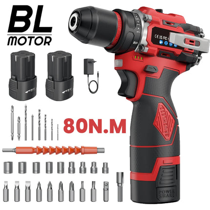 16,8V Akku Bürstenloser Schlagbohrschrauber 80NM Drehmoment 2-Gang Werkzeug mit 10mm Bohrfutter