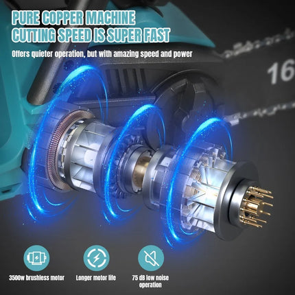 16-Zoll Bürstenlose Elektro-Kettensäge 3500W Akku-Holzbearbeitungswerkzeug Kompatibel mit Makita Akku