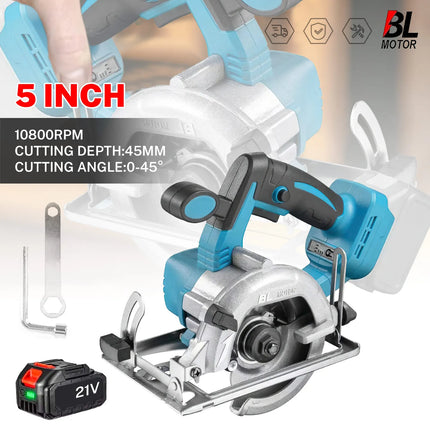 18V kabellose 5-Zoll bürstenlose Kreissäge, 125mm Holzbearbeitungswerkzeug mit verstellbarem 0-45° Gehrungsschnitt
