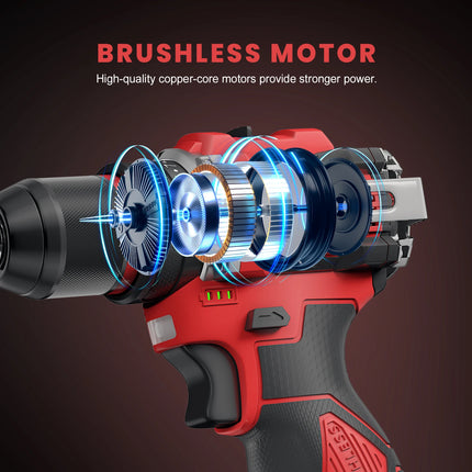16,8V Akku Bürstenloser Schlagbohrschrauber 80NM Drehmoment 2-Gang Werkzeug mit 10mm Bohrfutter