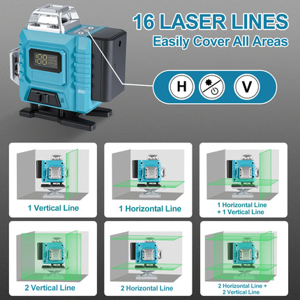 16-Linien Grünstrahl 360-Grad-Laser-Nivelliergerät mit Stativ, selbstnivellierendes horizontales und vertikales Werkzeug