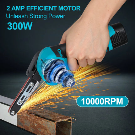 16,8V Akku-Mini-Bandschleifer und Winkelschleifer Elektrowerkzeug mit 15 Schleifbändern und 2 Akkus