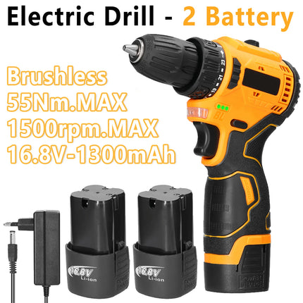 16,8V bürstenloser kabelloser Bohr- und Schrauberset mit 45Nm Drehmoment - zwei Akkus für Heimwerker-Reparaturen