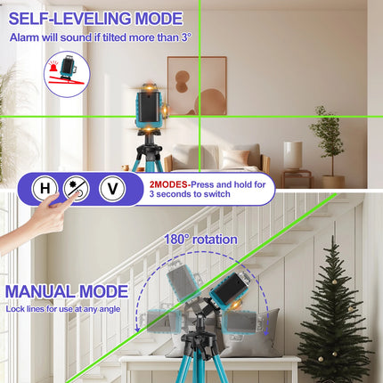 16-Linien Grünstrahl 360-Grad-Laser-Nivelliergerät mit Stativ, selbstnivellierendes horizontales und vertikales Werkzeug