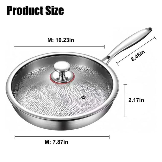 Titanium Hammered Round Bottom Wok with Glass Lid Non-Stick Surface for Induction and Gas Stovetops