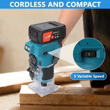 18V Akku-Holzfräse 1000W Elektrowerkzeug mit 1/4 Zoll Spannzange und 5-Gang-Verstellung