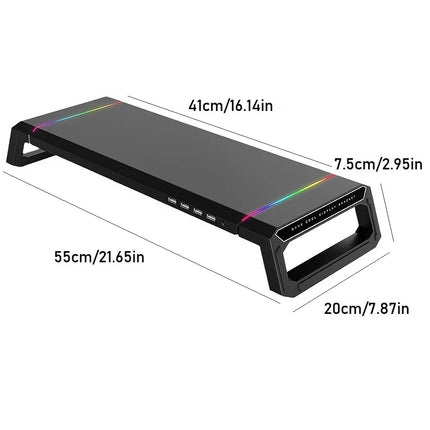 Foldable Monitor Stand Riser with USB Hub, RGB Lighting, Storage Drawer, Tablet Holder for Desk