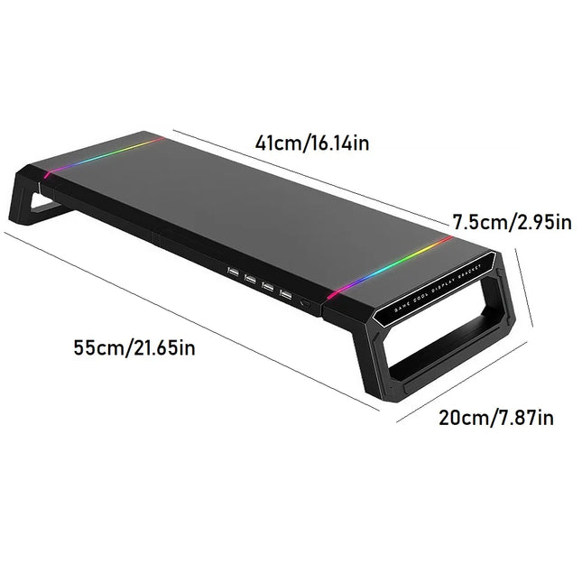 Foldable Monitor Stand Riser with USB Hub, RGB Lighting, Storage Drawer, Tablet Holder for Desk