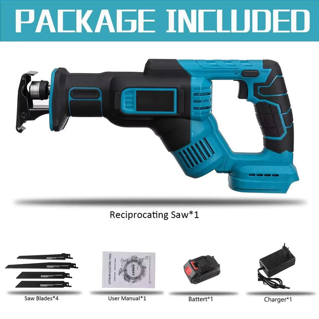 18V Cordless Reciprocating Saw - 300mm Variable Speed Power Tool for Wood and Metal - Makita Compatible