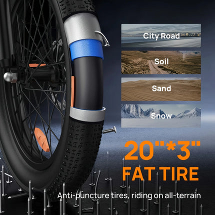 1000W Fat Tire Electric Bike with 48V 13Ah Removable Battery, 7-Speed Gears and Dual Disc Brakes