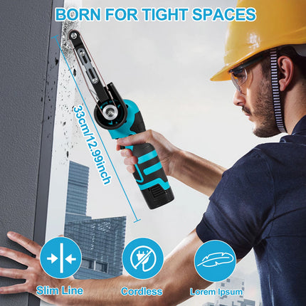 16,8V Akku-Mini-Bandschleifer und Winkelschleifer Elektrowerkzeug mit 15 Schleifbändern und 2 Akkus