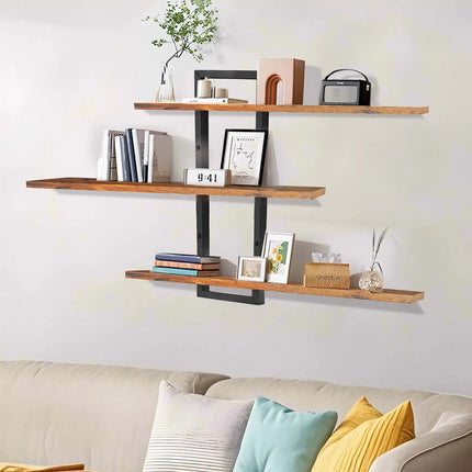 3-Tier Wall Mounted Floating Wood Shelves for Living Room Bedroom Bathroom Storage Organizer Rack