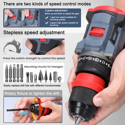 16.8V Cordless Brushless Drill and Electric Screwdriver with 45Nm Torque and Rechargeable Battery