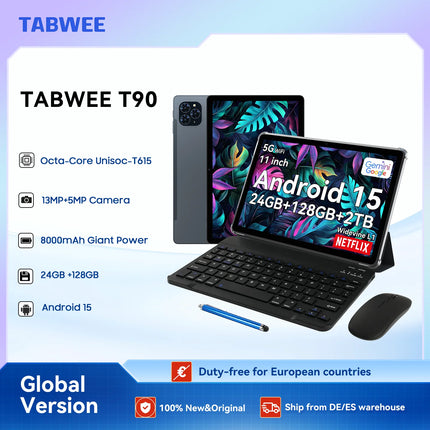 11 Inch Android 15 Tablet 24GB RAM 128GB ROM Octa Core WiFi Gaming Tablet with Keyboard and Mouse