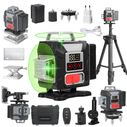 16-Linien 360-Grad Grünstrahl Laser-Nivelliergerät mit Stativ, selbstnivellierendes horizontales und vertikales Werkzeug