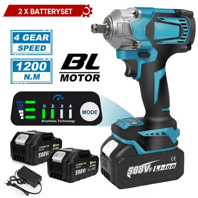 1200N.m Brushless Cordless Impact Wrench 1/2 Inch Drive 18V Power Tool for Makita Battery Systems