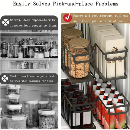 2er-Pack schlanker ausziehbarer Schrankorganizer für Küche und Bad, Unterschrank-Aufbewahrung, Kohlenstoffstahlgestell