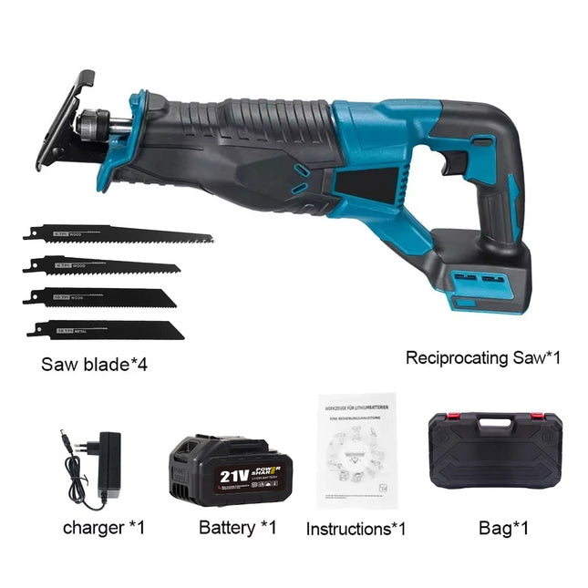 Cordless Electric Reciprocating Saw 900W Power Tool with 4 Blades for Wood Metal and Pipe Cutting