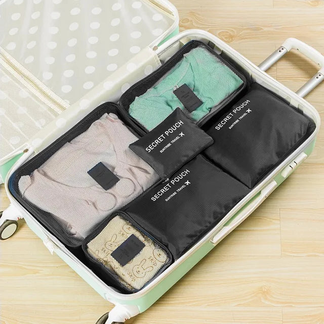 6-Piece Waterproof Travel Packing Cubes Set for Organized Clothing Storage and Luggage Sorting