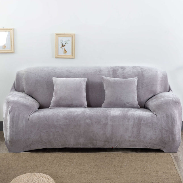 Thickened Plush Elastic Sofa Cover for 3 Seater Couch Solid Color Full Furniture Protector Slipcover