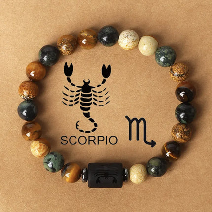 Natural Tiger Eye Stone Beaded Bracelet Elastic Chakra Healing Jewelry for Men and Women Zodiac