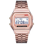 Childrens Electronic Sports Wristwatch with Steel Band and Night Light Feature Multi-Color Dial
