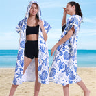 Ultra-Fine Fiber Wearable Hooded Bathrobe Cape Zippered Beach Towel for Comfortable Quick Drying
