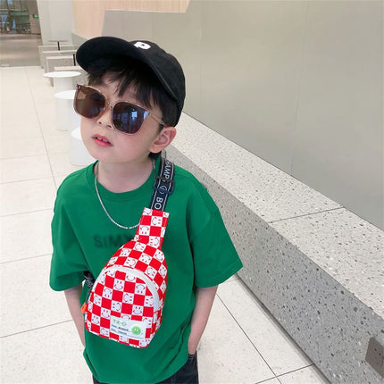 Sac poitrine léger à carreaux contrastés pour enfants sac messager polyvalent ceinture et épaule