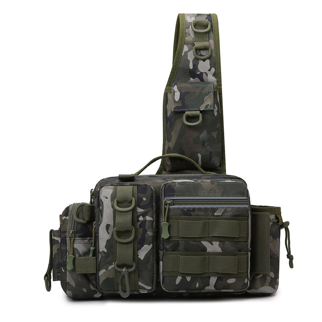 Multi-Function Fishing Backpack with Bait Box Equipment Storage Pole Holder and Sling Design