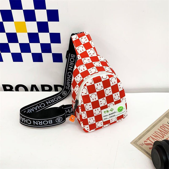 Kids Contrast Plaid Lightweight Chest Bag Versatile Children Messenger Waist Shoulder Pack