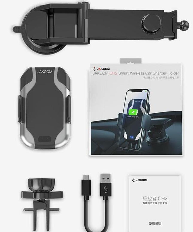 Smart Wireless Car Charger Phone Holder with Qi Fast Charging and LED Indicator for Vehicles