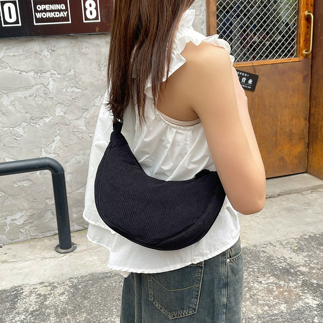 Solid Color Corduroy Crossbody Bag for Men and Women Portable Nylon Small Shoulder Pouch Pack